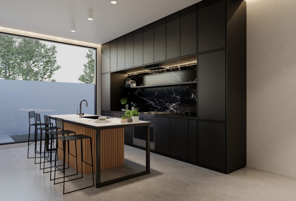 minimal-wooden-kitchen-dining-table-3d-illustration-rendering